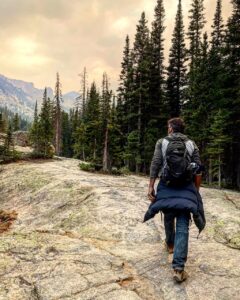 man, hiking, path, trees, woods, mountain, trekking, backpacking, vacation, leisure, adventure, traveler, journey, travel, nature, mills lake, colorado